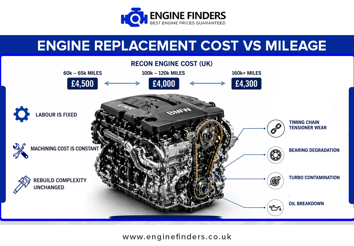 Engine replacement cost by mileage UK 2026