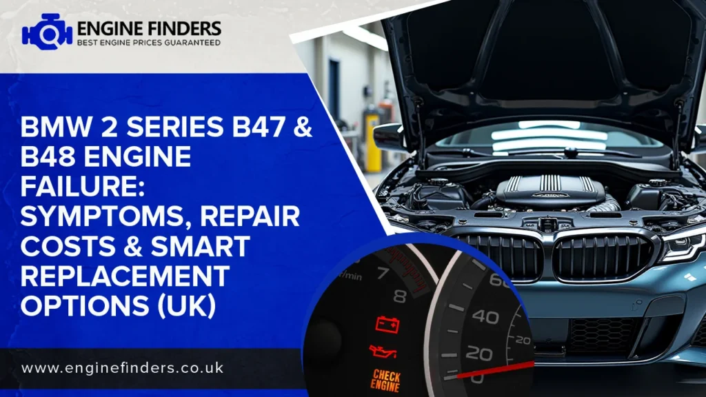BMW 2 Series B47 B48 engine failure symptoms repair costs replacement UK open hood dashboard warning