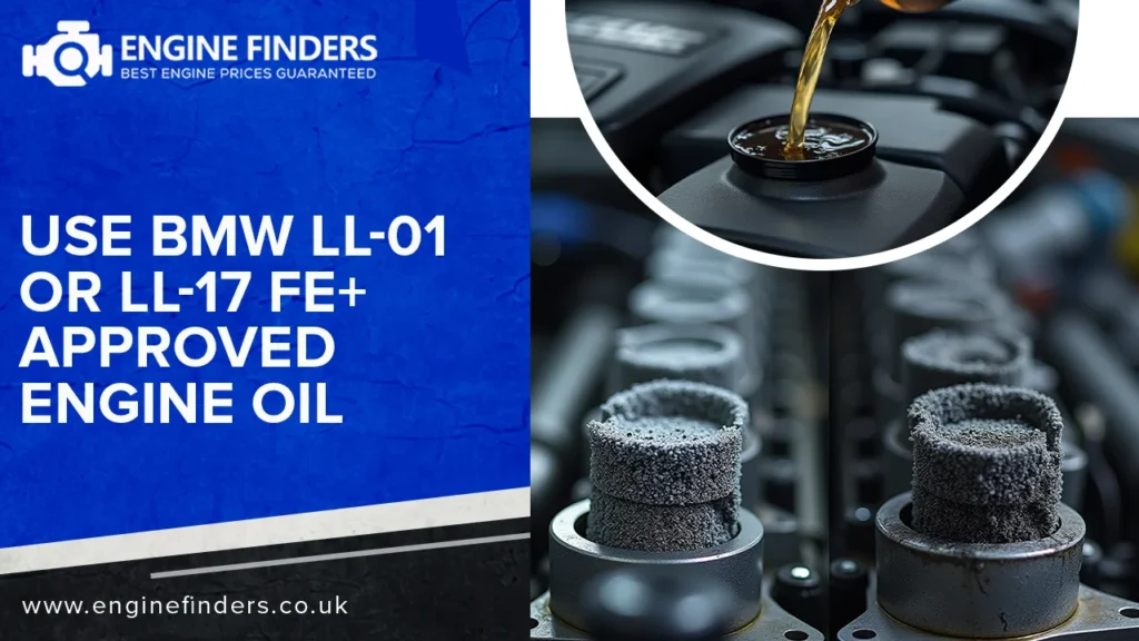 Use BMW LL-01 or LL-17 FE+ approved engine oil to prevent carbon buildup on B58 engines with visual comparison of clogged valves