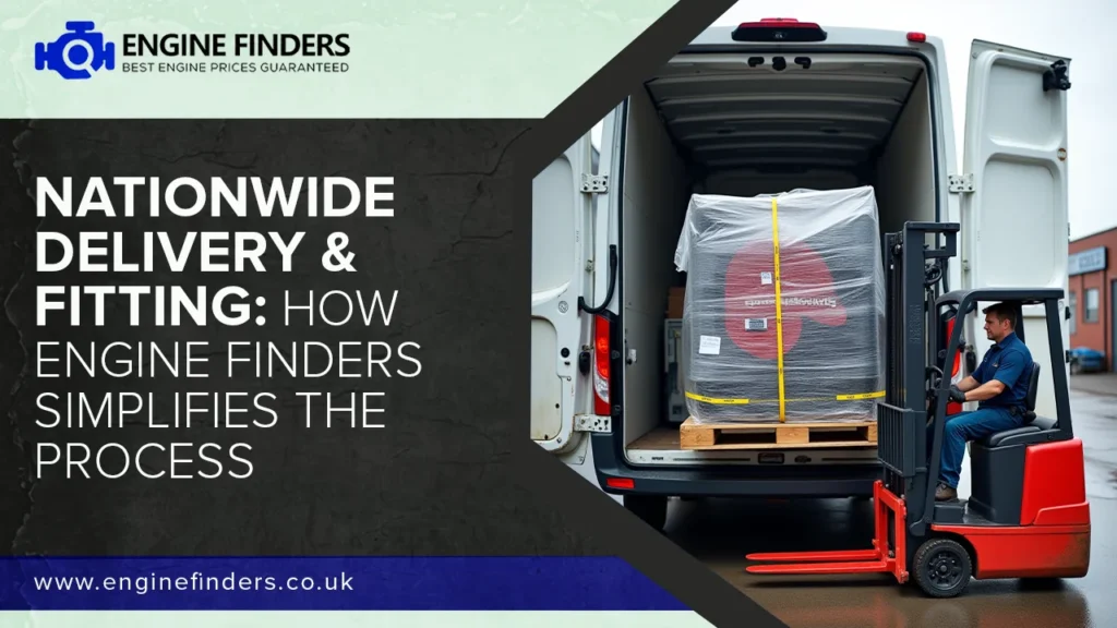 Nationwide engine delivery & fitting service | Engine Finders technician loading engine package with forklift