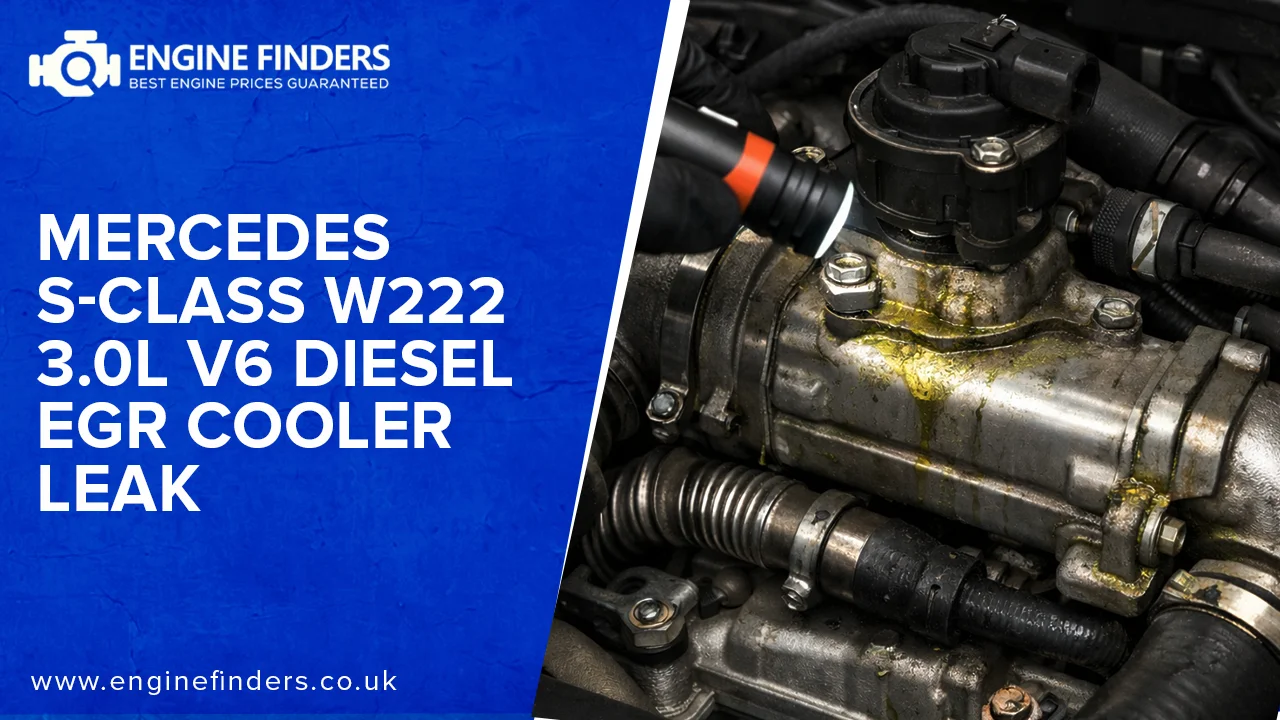 Mercedes S-Class W222 3.0L V6 diesel EGR cooler leak - Engine Finders showing corroded cooler with coolant residue