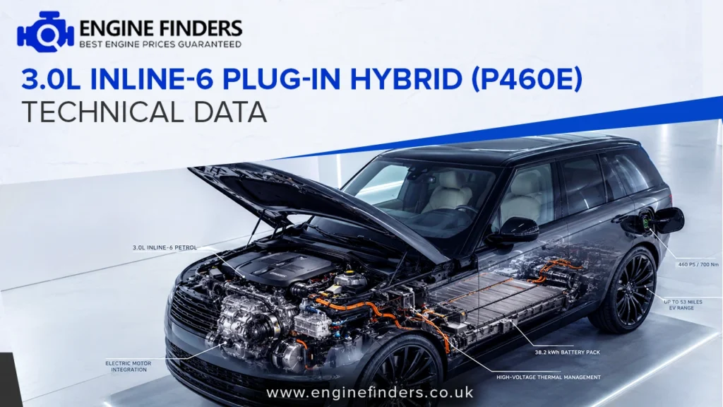 Range Rover P460e 3.0L inline-6 plug-in hybrid cutaway diagram – 38.2 kWh battery, 460 PS, 53-mile EV range | Engine Finders